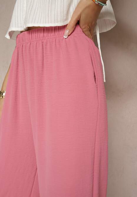 Różowe Spodnie o Szerokim Kroju i Długości 3/4 Ulavianna