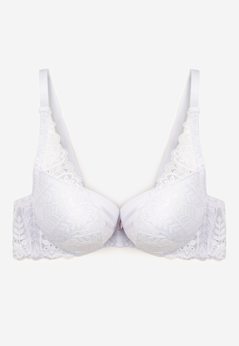 Biały Biustonosz z Efektem Push Up Ozdobiony Koronką Ivmeria