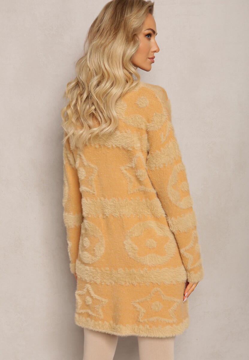 Brązowy Długi Kardigan Puszysty Aborra