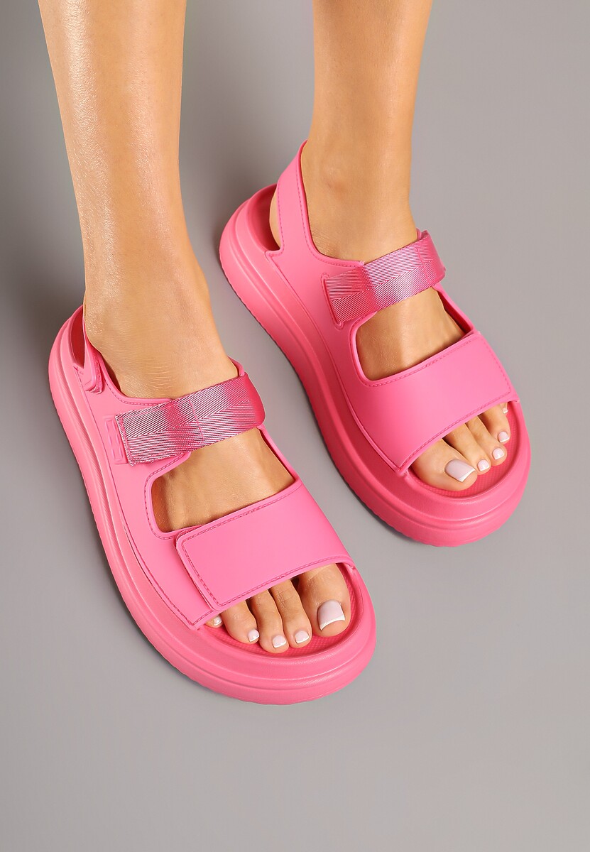 Fuksjowe Sandały na Niskiej Platformie z Rzepami Taskio