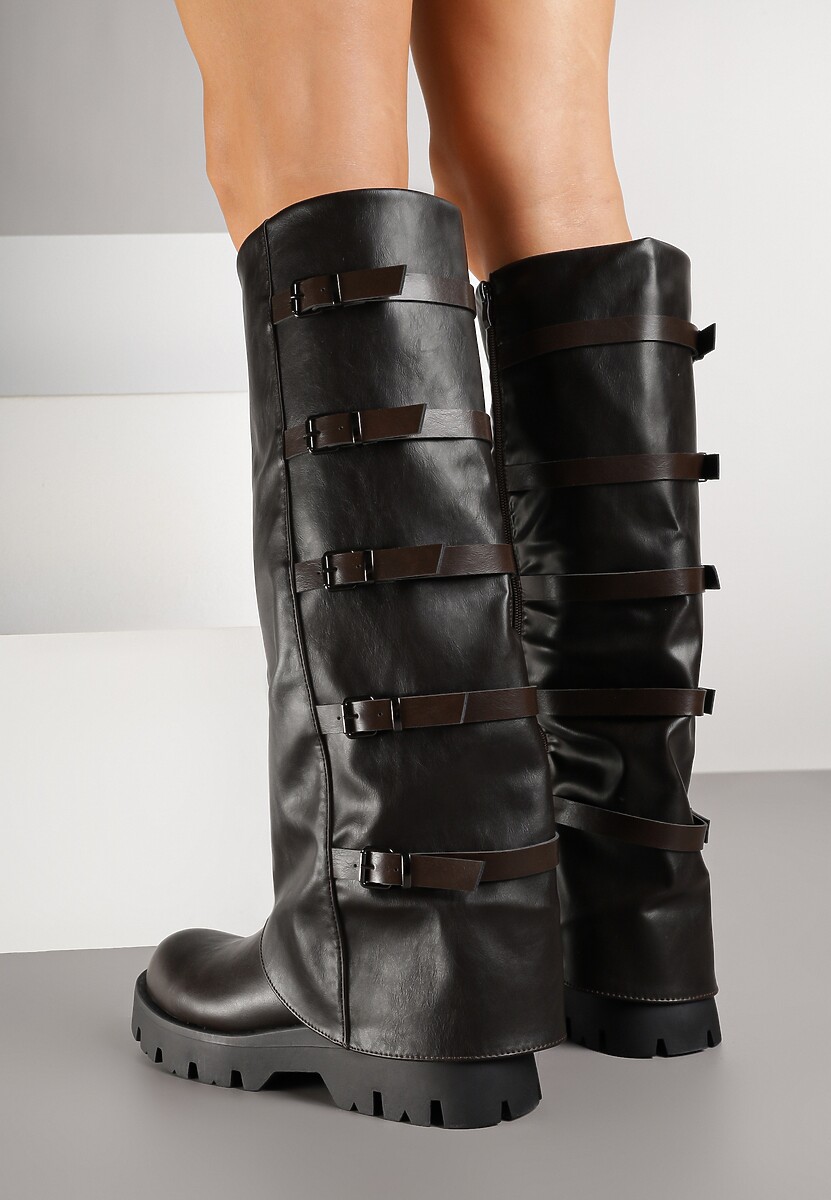 Brązowe Kozaki Bikery z Ozdobnymi Aplikacjami Latevesa