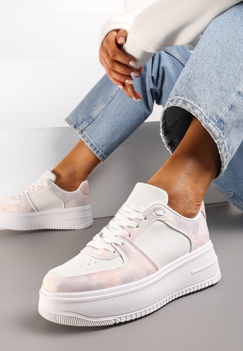 Biało-Różowe Sneakersy na Grubej Podeszwie z Ozdobnymi Wstawkami Dreamsa