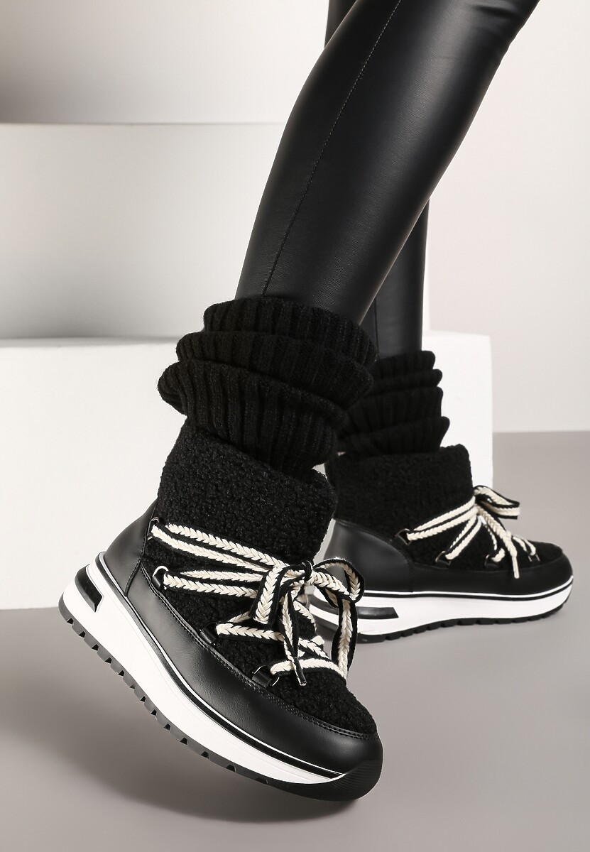 Czarne Futrzane Śniegowce ze Sznurowaniem Temivin