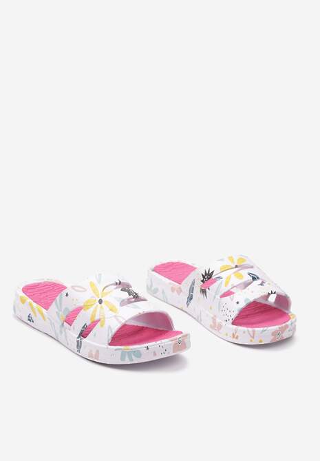Biało-Różowe Piankowe Klapki w Kwiatowy Print Rosafern