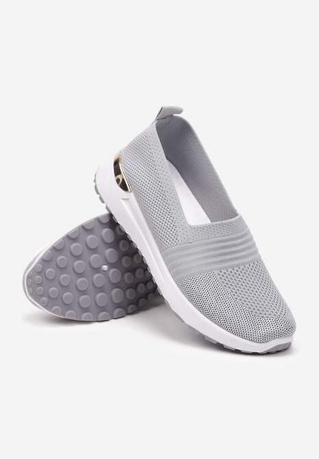Szare Tenisówki Elastyczne z Metaliczną Wstawką na Zapiętku Jestella