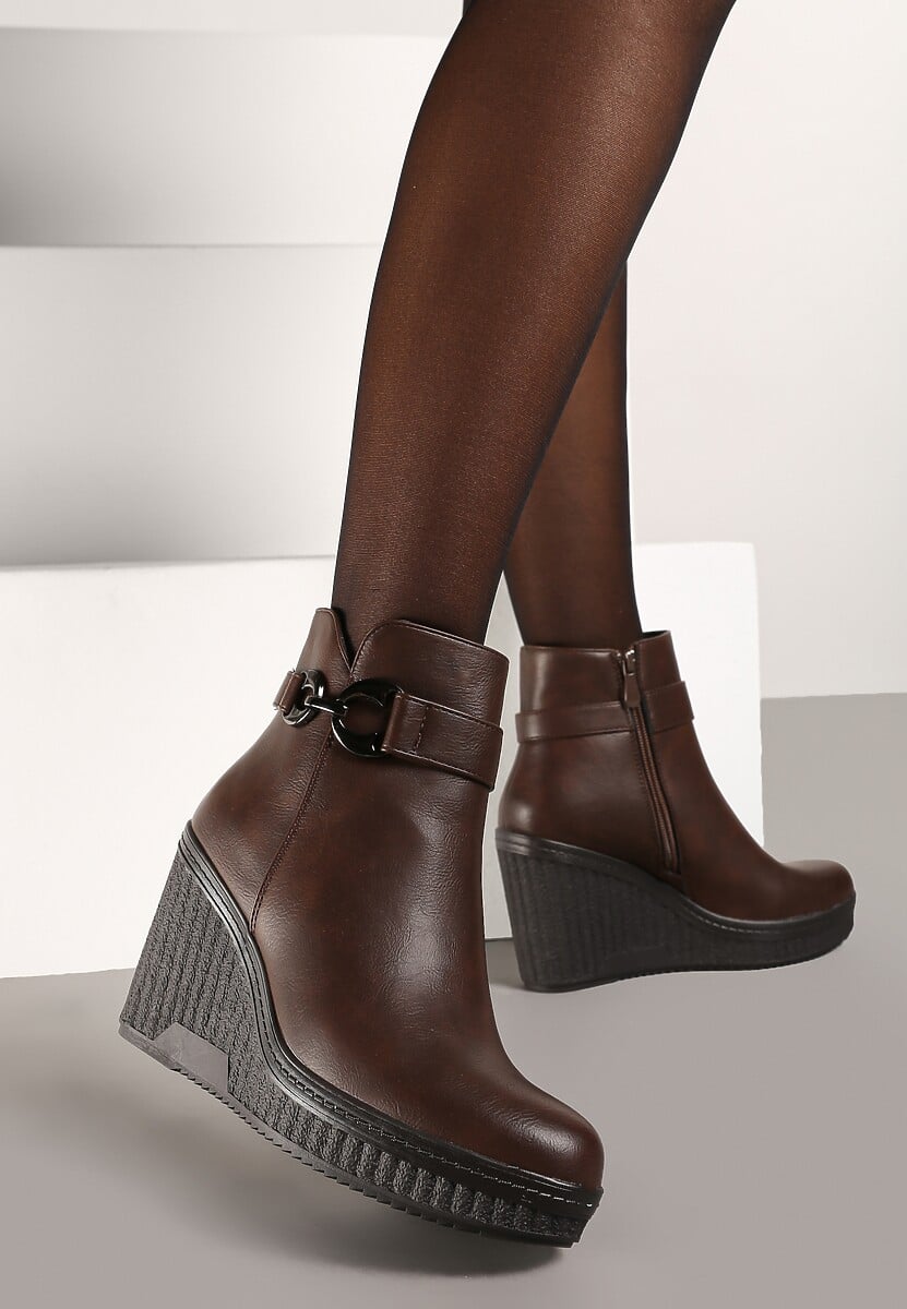 Czarne Botki na Koturnie z Zawieszką z Cyrkoniami i Suwakiem Armela