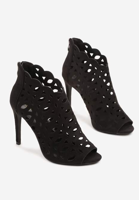 Czarne Ażurowe Sandały Botki Vices na Szpilce Natessae