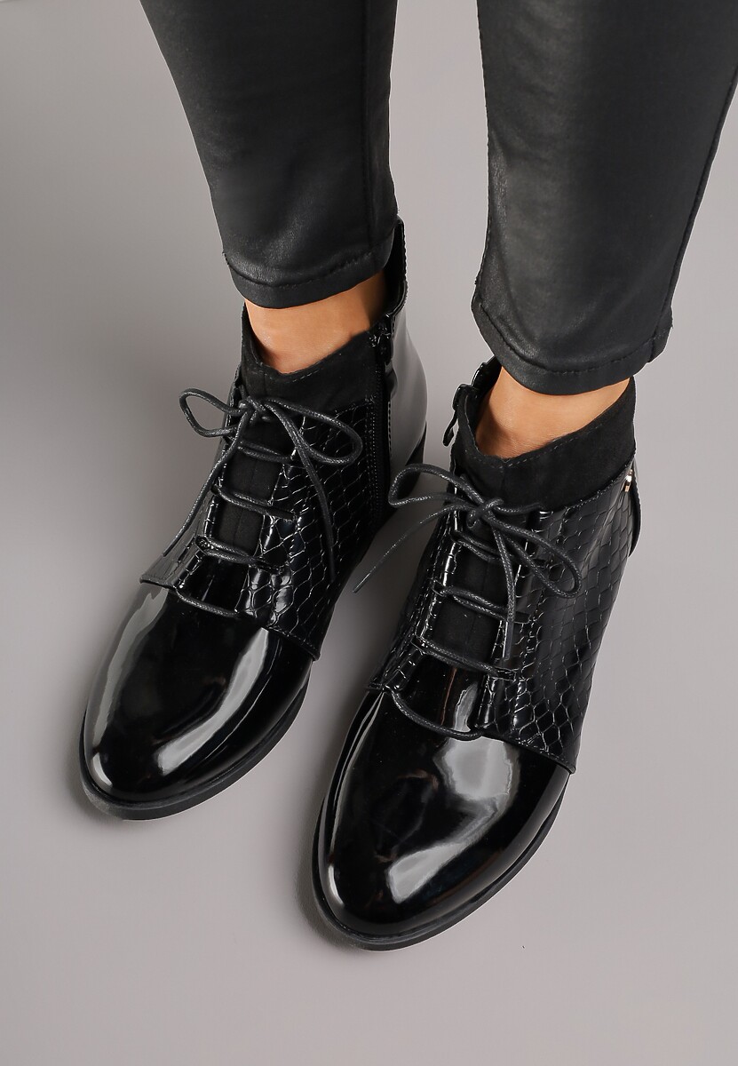 Czarne Eleganckie Botki Vices ze Sznurowaniem Vlerrie