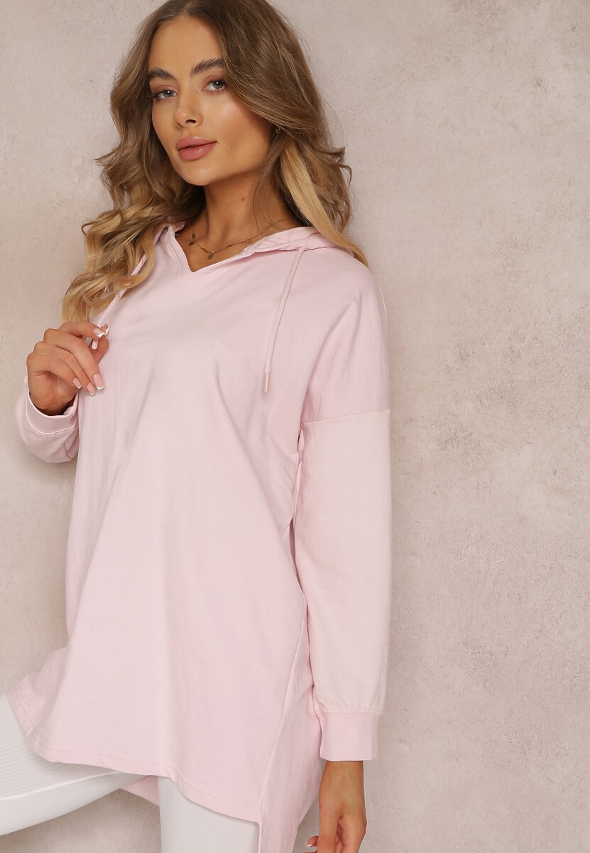 Różowa Bluza z Kapturem o Wydłużonym Fasonie Zanida