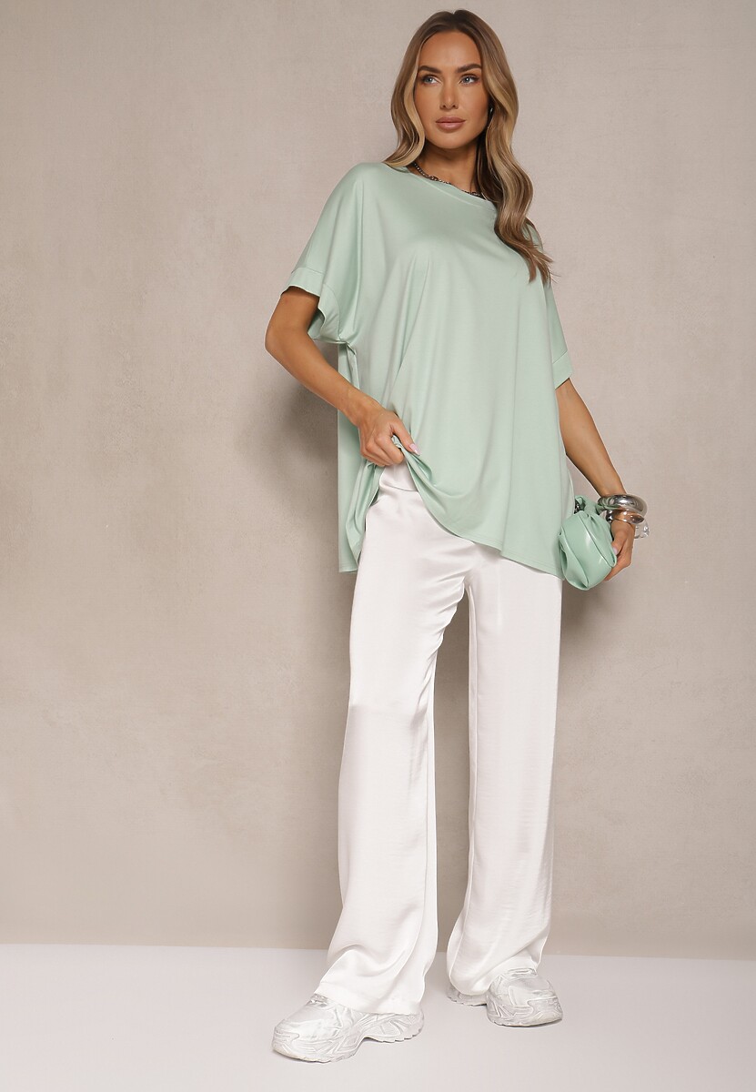 Jasnozielony T-shirt z Wiskozą o Fasonie Nietoperza Tanalitha