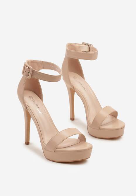 Beżowe Sandały na Szpilce z Platformą Nilaurea