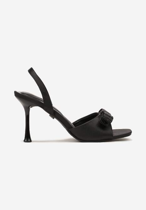 Czarne Sandały na Szpilce Vices Ozdobione Cyrkoniami i Kokardą Lumissea