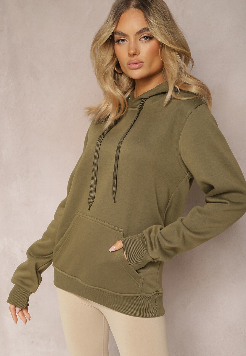 Ciemnozielona Klasyczna Bluza z Kapturem ze Ściągaczem Mozartia