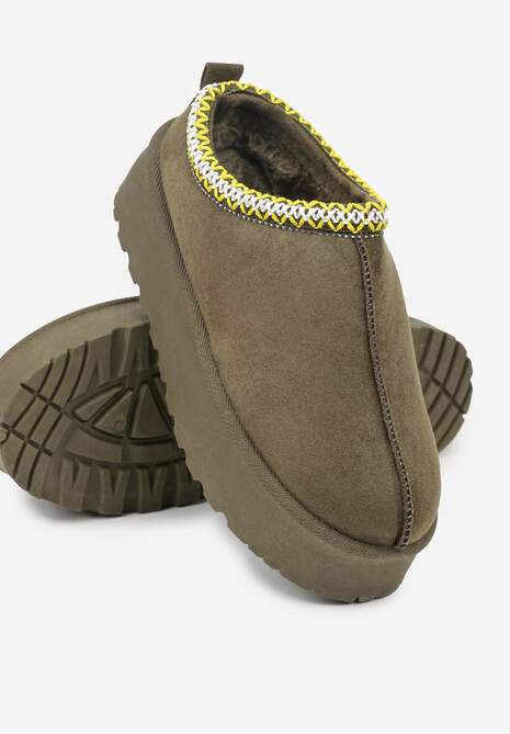 Zielone Śniegowce na Platformie z Niską Cholewką i Haftowanym Wzorem Zivilae