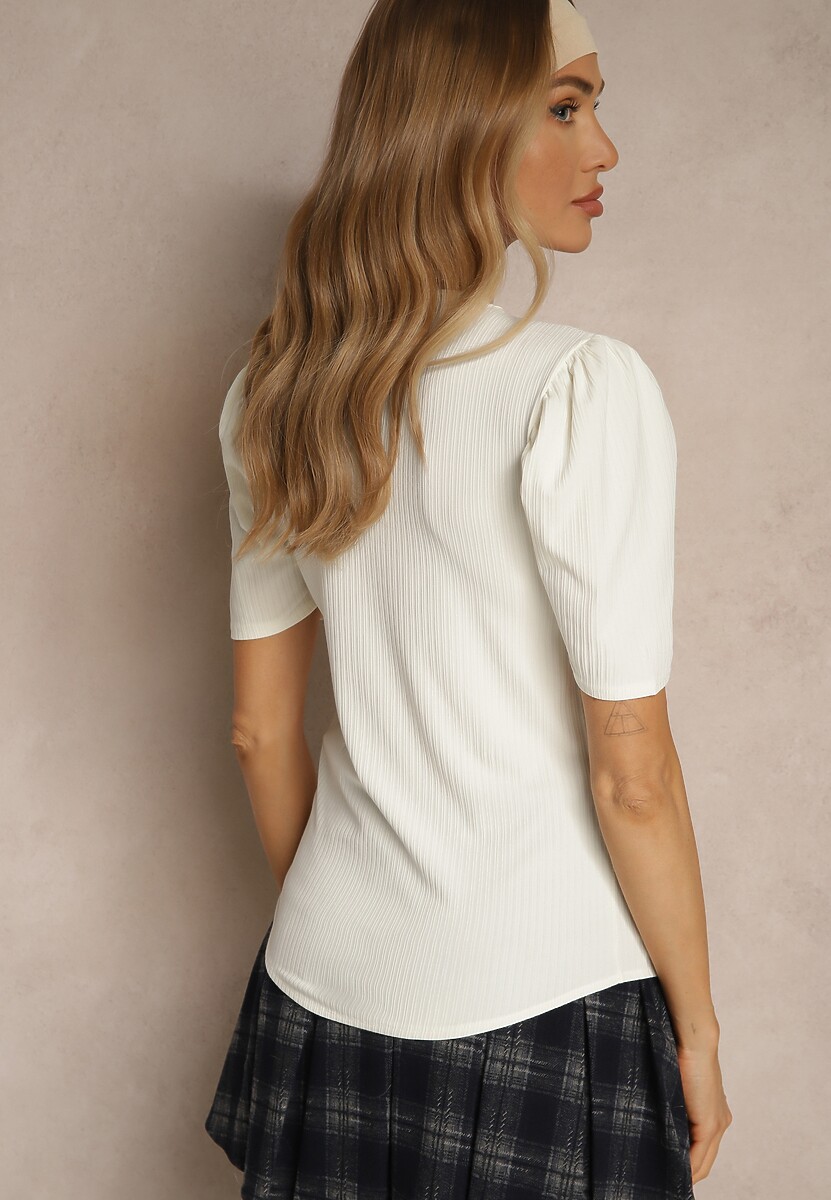 Beżowy T-shirt z Trójkątnym Dekoltem Sunille