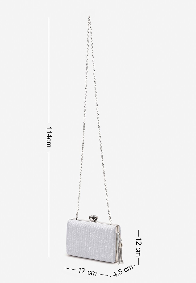 Srebrna Wieczorowa Torebka Brokatowa z Odpinanym Łańcuszkiem Curtose