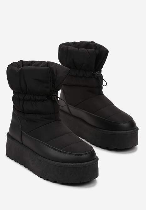 Czarne Śniegowce ze Ściągaczem na Grubej Podeszwie Lunne