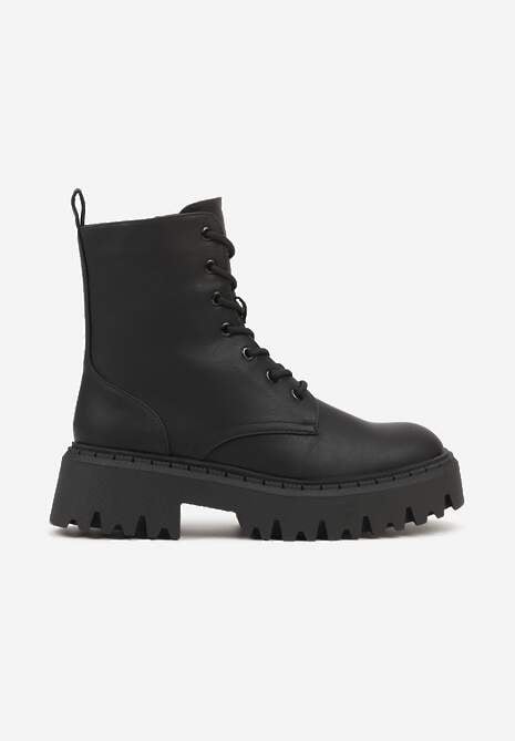 Czarne Sznurowane Botki na Platformie w Stylu Workerów Sairene