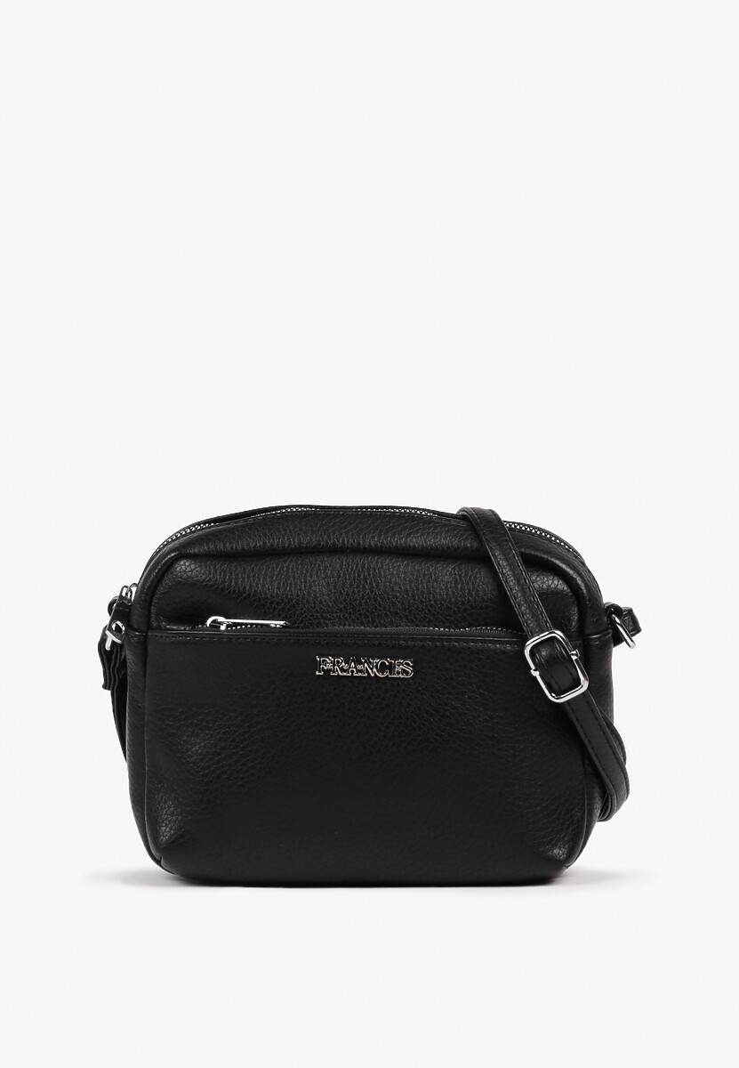 Czarna Torebka Typu Listonoszka z Suwakiem i Metalicznym Zdobieniem Silenaia