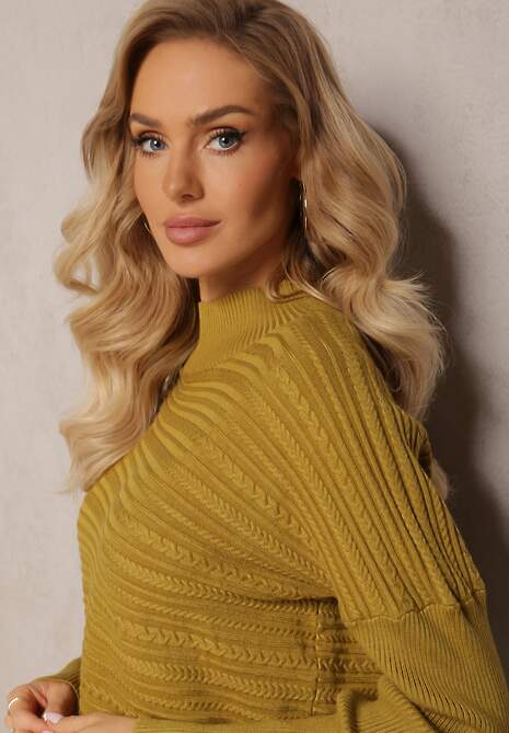 Jasnozielony Asymetryczny Sweter z Wełną Ozdobiony Tłoczeniem Aurorrsa