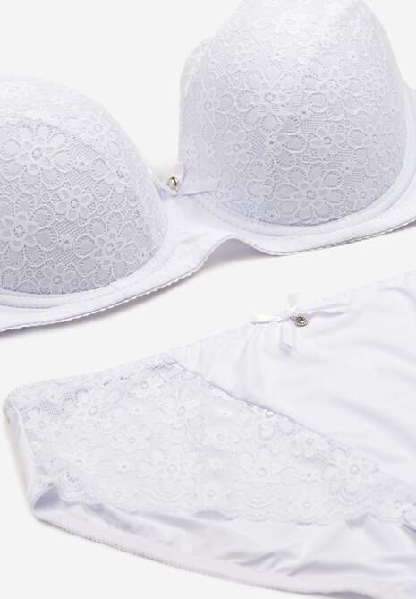 Biały Komplet z Koronki Figi i Usztywniany Biustonosz Nevenis