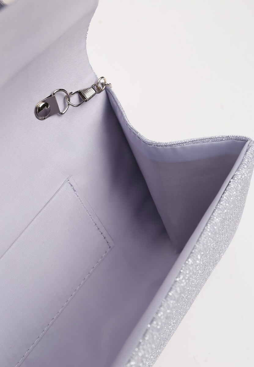 Srebrna Torebka Kopertówka Zdobiona Brokatem z Dołączonym Łańcuszkowym Paskiem Emedi