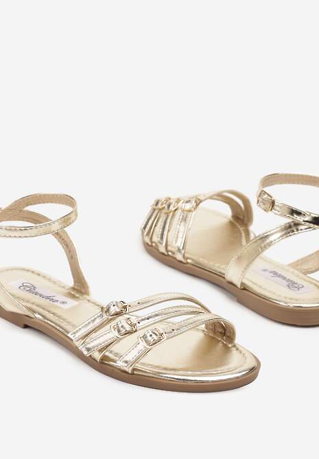 Złote Sandały Ozdobiona Klamrą i Paskami Noviaella