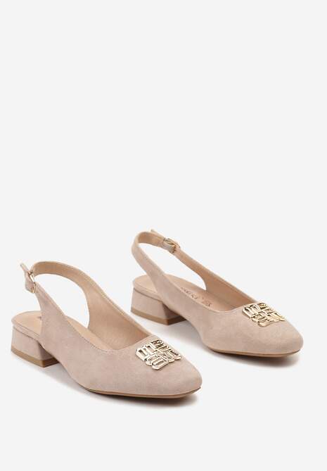 Beżowe Czółenka bez Pięty na Niewysokim Obcasie ze Skórzaną Wkładką Ithil