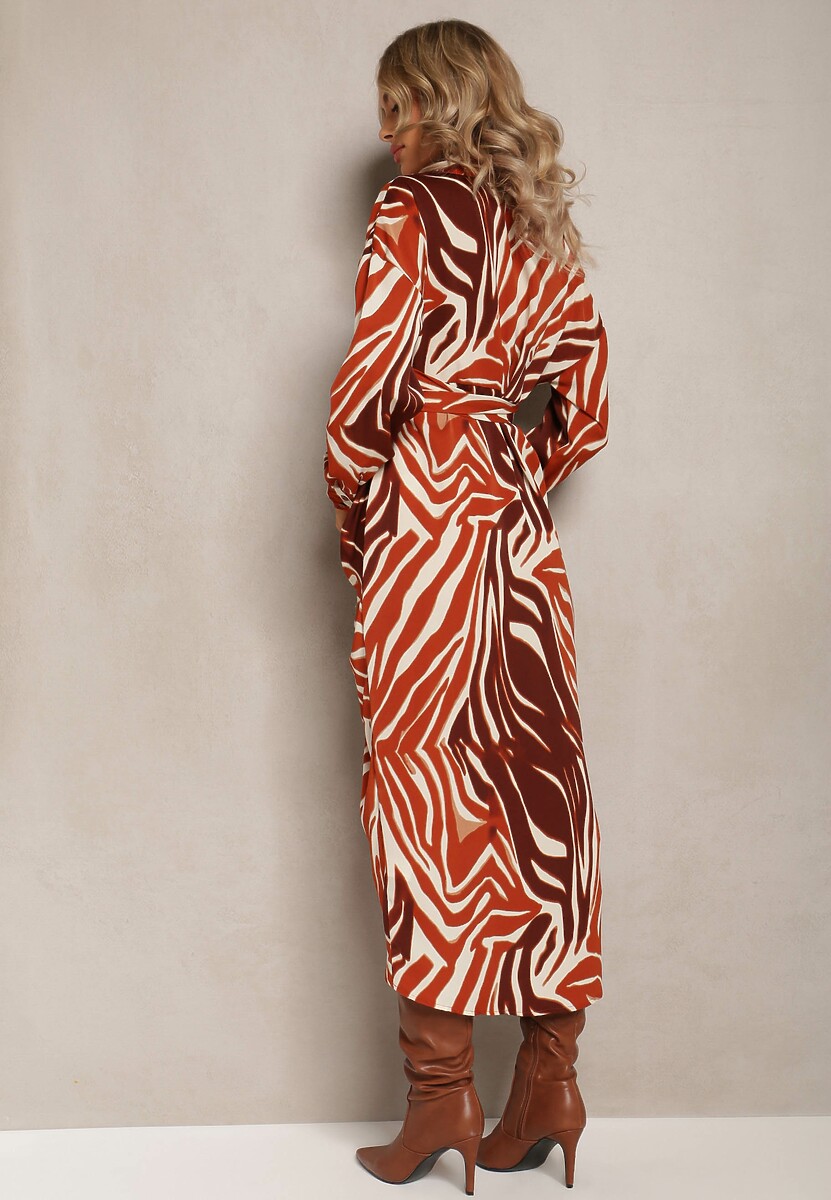 Brązowa Sukienka Koszulowa w Zebrę Maimuna