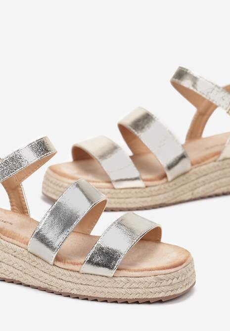 Złote Sandały na Podeszwie ze Sznurkiem i Sprzączką przy Kostce Ishita