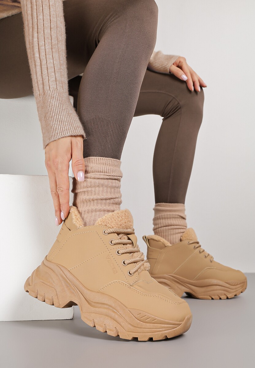 Jasnobrązowe Trapery Sneakersy Vices na Platformie z Tłoczeniem Nirrise
