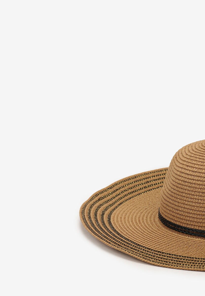 Ciemnobeżowy Kapelusz z Chwostami i Koralikami z Szerokim Rondem Vadala