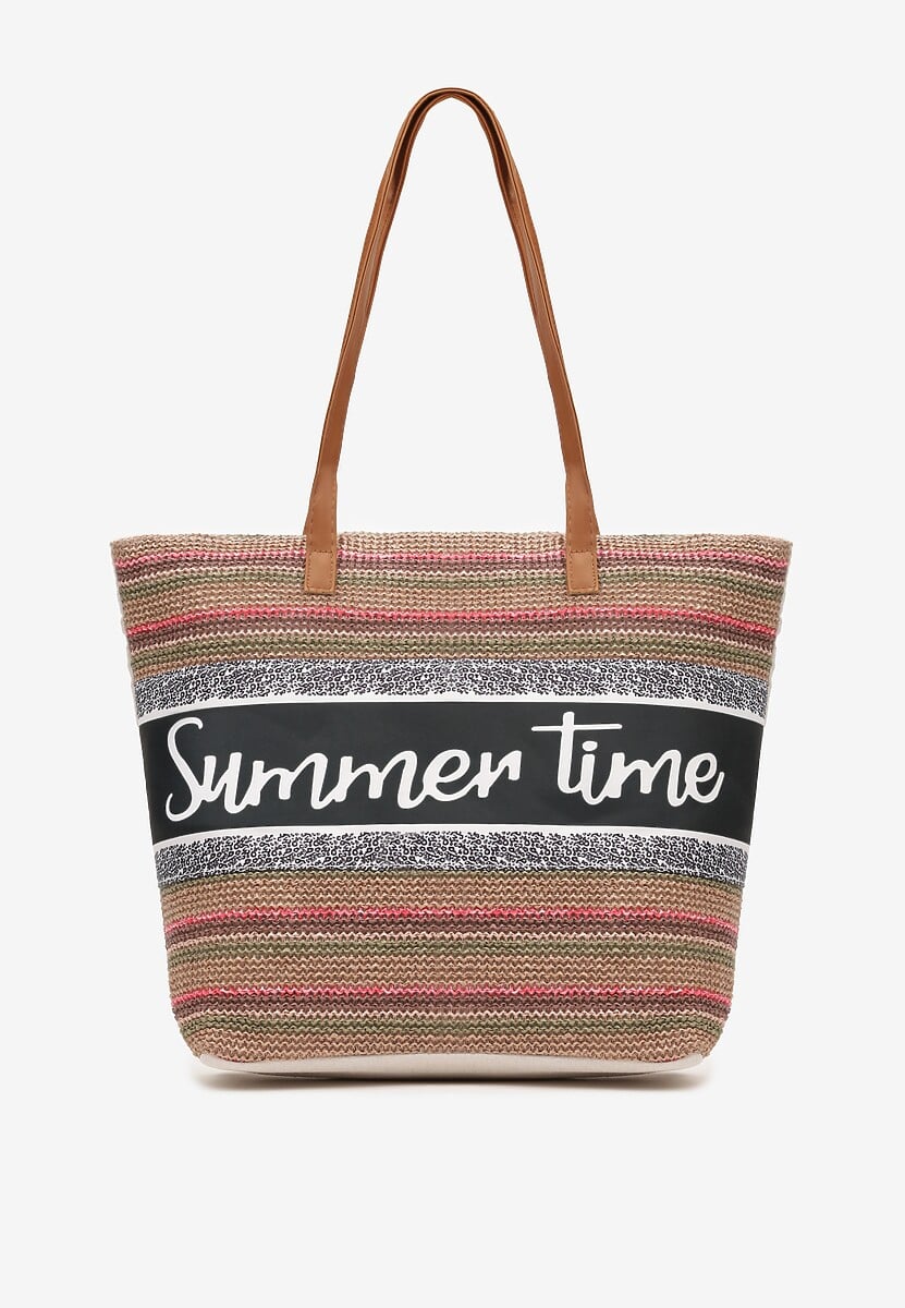 Beżowo-Różowa Torebka Typu Shopper na Plażę z Jedną Komorą Gomeissa