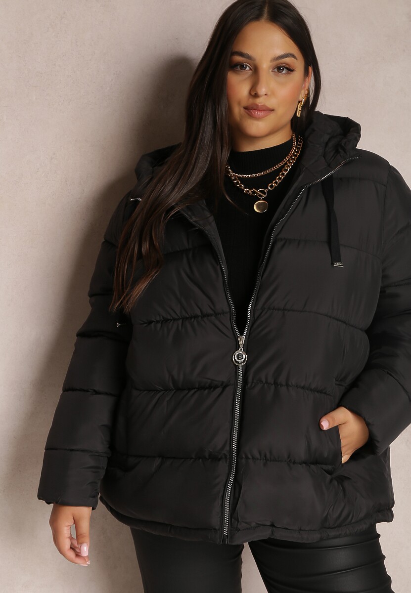 Czarna Kurtka z Kapturem Pikowana Helnee