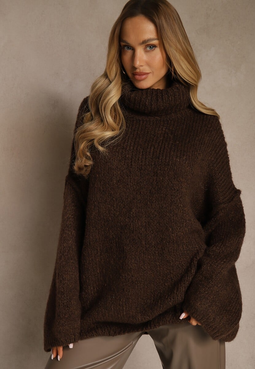 Brązowy Oversizowy Golf z Dodatkiem Wełny i Wiskozy Tenafera