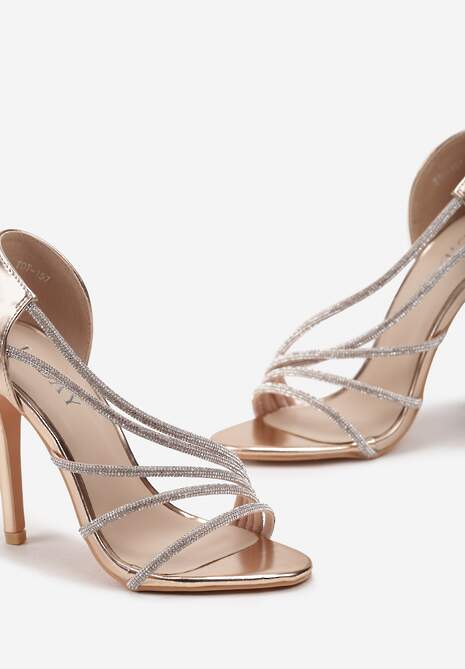 Szampańskie Asymetryczne Sandały na Szpilce Zdobione Cyrkoniami Aarnia