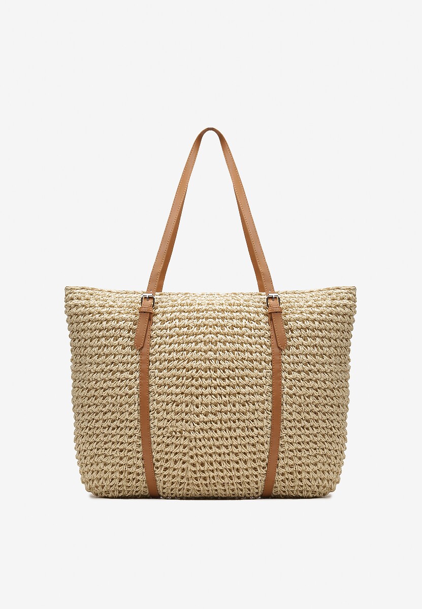 Jasnobeżowa Torebka z Plecionki w Stylu Boho z Ozdobnymi Rączkami Iltanin