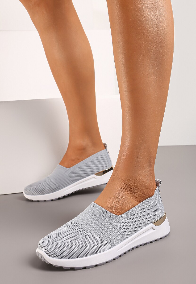 Szare Tenisówki Elastyczne z Metaliczną Wstawką na Zapiętku Jestella