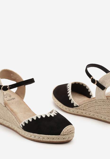 Czarne Sandały w Stylu Espadryli z Plecionką na Koturnie Tiimada
