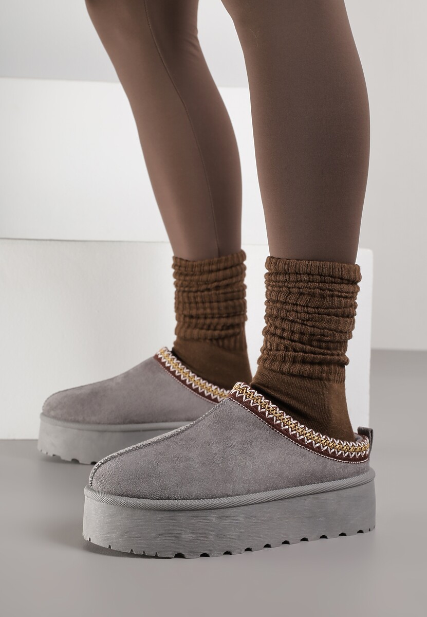 Szare Śniegowce na Platformie z Ozdobnym Paskiem Lotiara