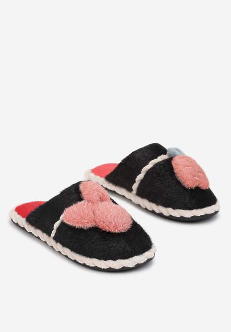 Czarne Kapcie z Futerkiem i Ozdobą Zretol