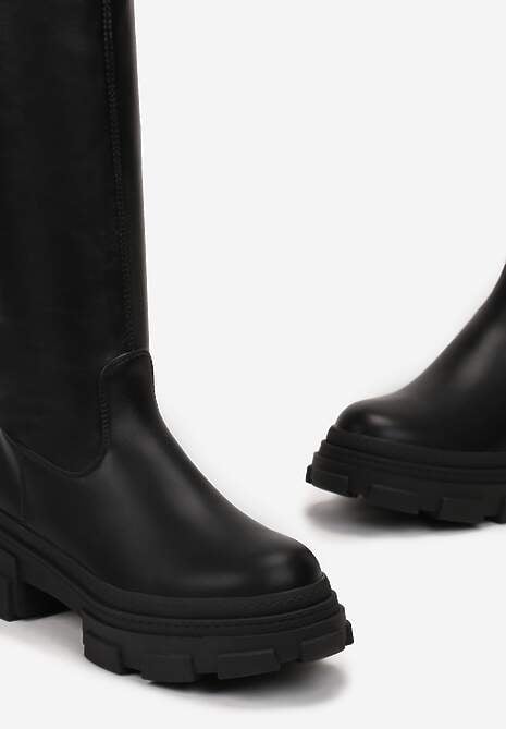 Czarne Kozaki Workery z Dopasowaną Cholewką za Kolano Kolfrida