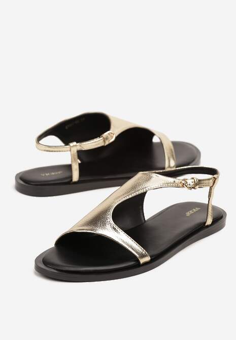 Złote Asymetryczne Sandały Vices ze Sprzączką Merilda