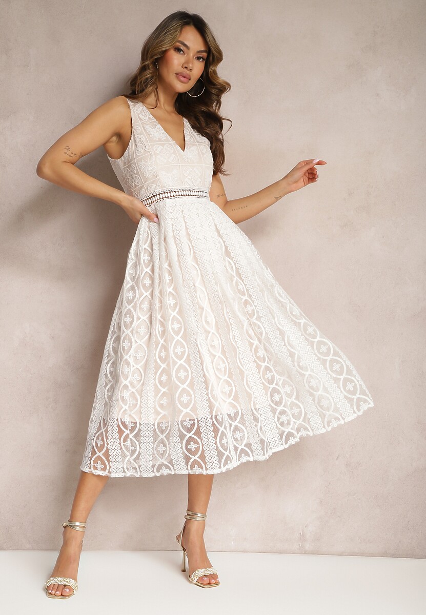 Czarna Plisowana Sukienka na Ramiączkach z Ozdobnym Wzorem i Suwakiem Mirilla