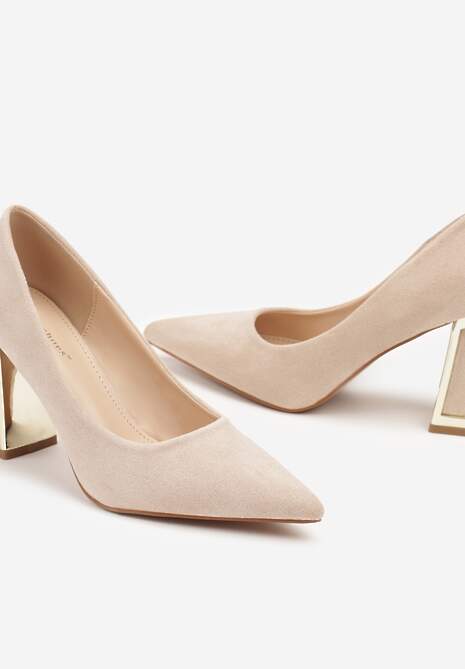 Beżowe Wsuwane Czółenka z Ekozamszu na Stożkowym Obcasie Nevinara