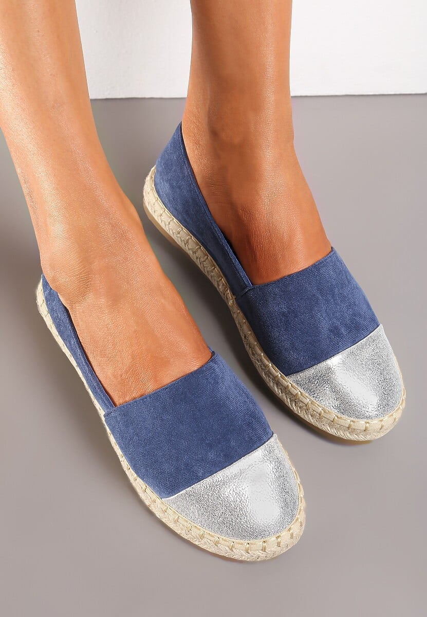 Niebieskie Espadryle z Ozdobnym Noskiem i Plecioną Podeszwą Eiris