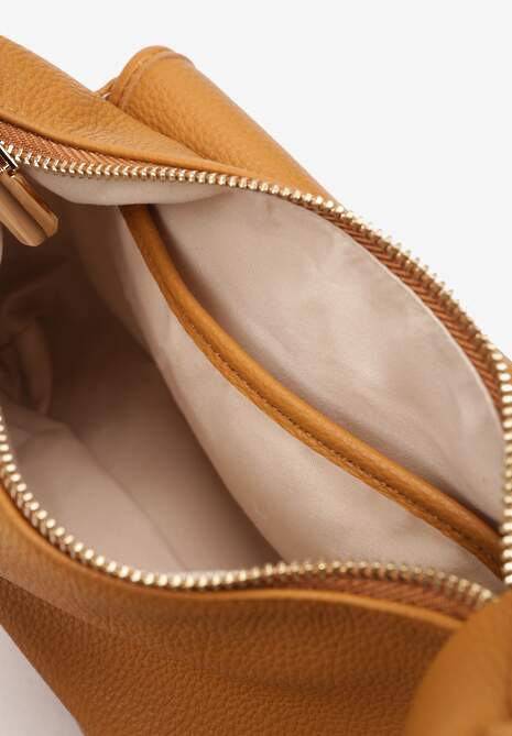 Brązowa Torebka z Ekoskóry z Naszytą Kieszonką i Metalicznymi Detalami Nibeni