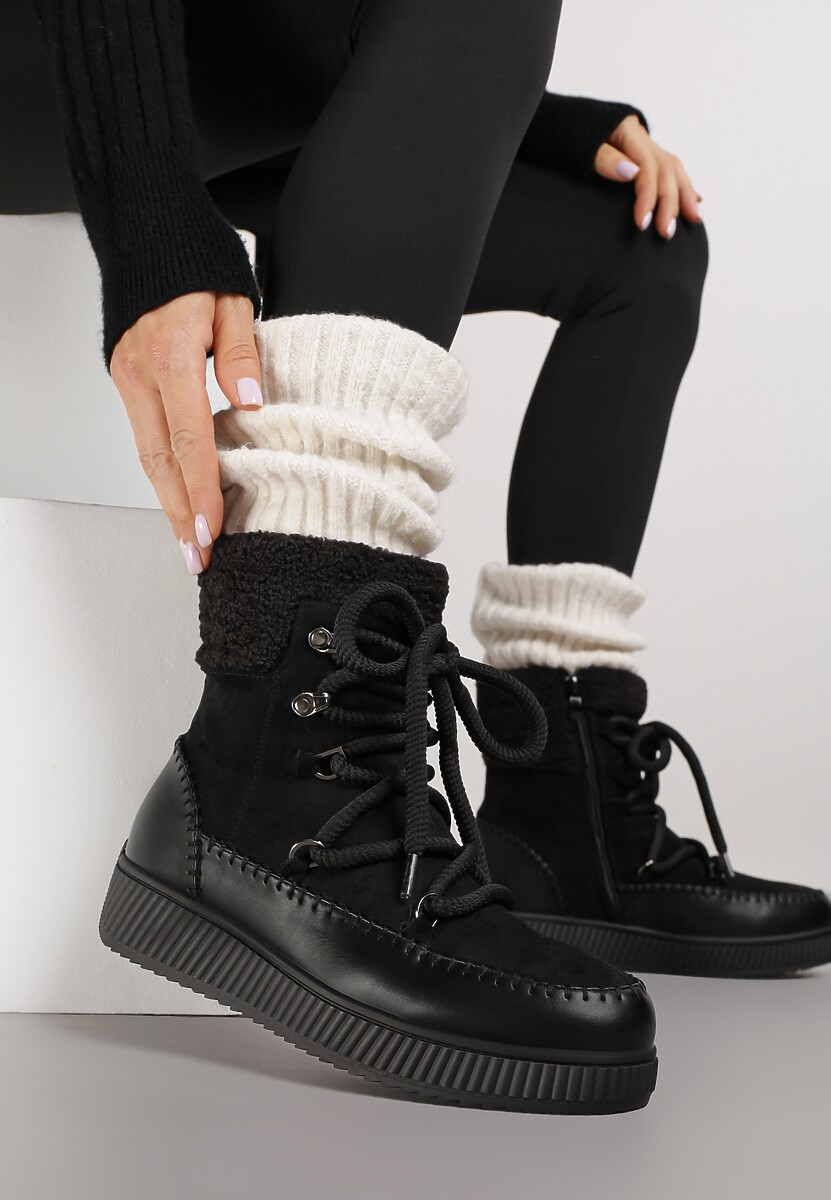 Czarne Śniegowce Zdobione Futrem i Przeszyciami Genilea