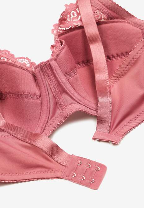 Ciemnoróżowy Biustonosz z Regulowanymi Ramiączkami i Usztywnieniem o Koronkowym Wykończeniu Vikiiraea