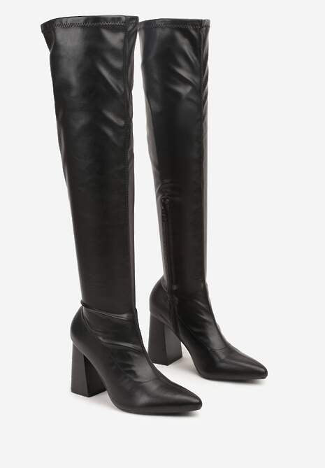 Czarne Dopasowane Kozaki Vices za Kolano na Słupku Todvira